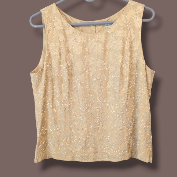 Banana Republic Vintage 90s Gold Beaded Silk Sleeveless Button Back Top Dainty - Picture 1 of 9